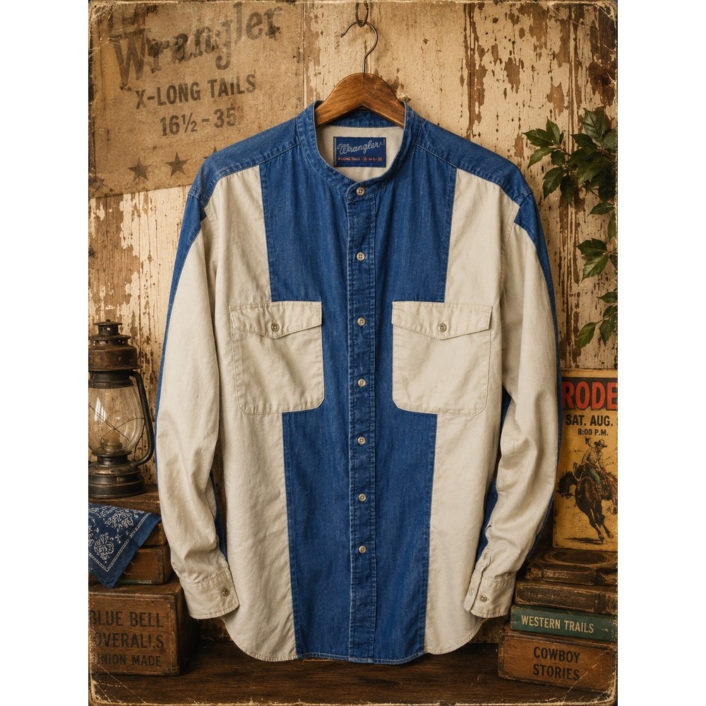 Vintage Wrangler Denim western button up long sleeve 16.5/35 Long Tails 1998